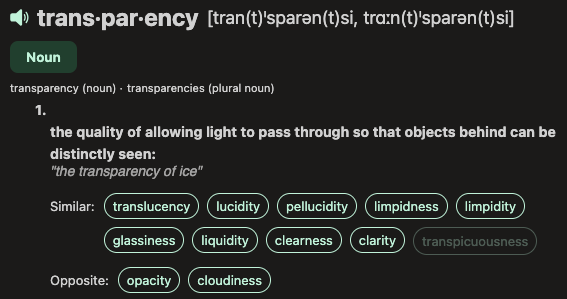 Definition of the word "Transparency"